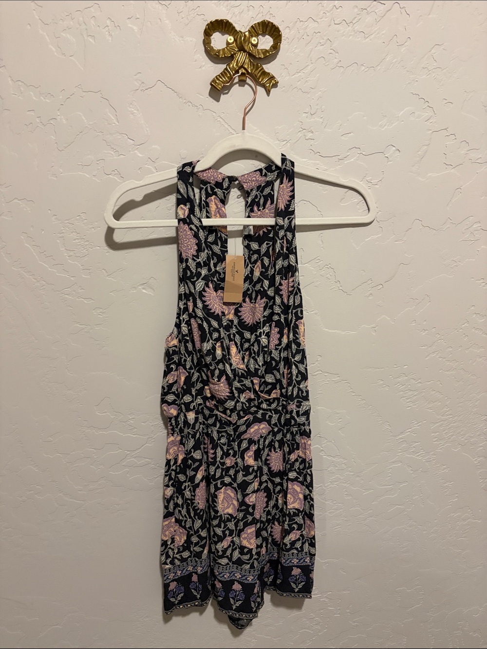 American Eagle Outfitters Navy Dress with Pink Floral Print